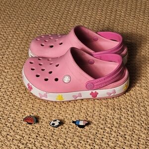 CROCS Kids Pink Disney Mini Mouse And Bows Size Junior 1 With 3 Jibbitz
